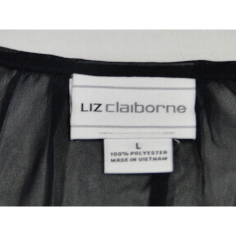 Liz Claiborne Women's Large 3/4 Length Floral Blouse Red Blue Sheer Overlay Top - Picture 6 of 6
